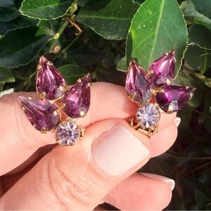 Vintage 1950s Purple Faceted Glass Clip-On Earrings